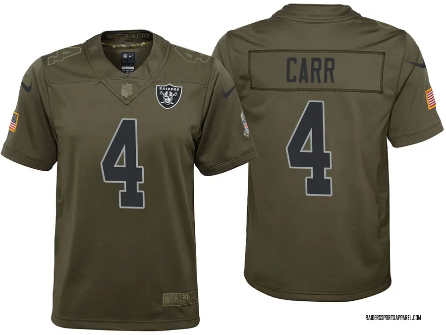 Derek Carr Oakland Raiders Youth Game Salute to Service Jersey - Olive